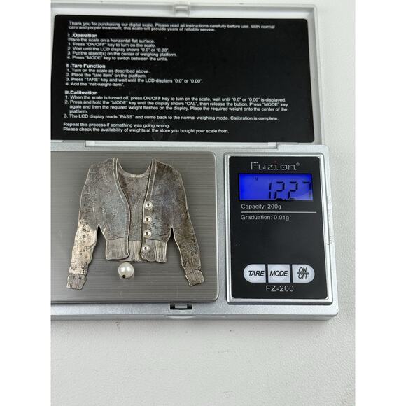 Signed C. Vintage Sterling Silver Brooch Sweater Real Pearls - Picture 6 of 8